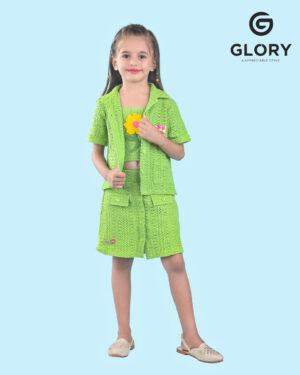Girls Green 3 piece Flower Patched Co-Ord Set
