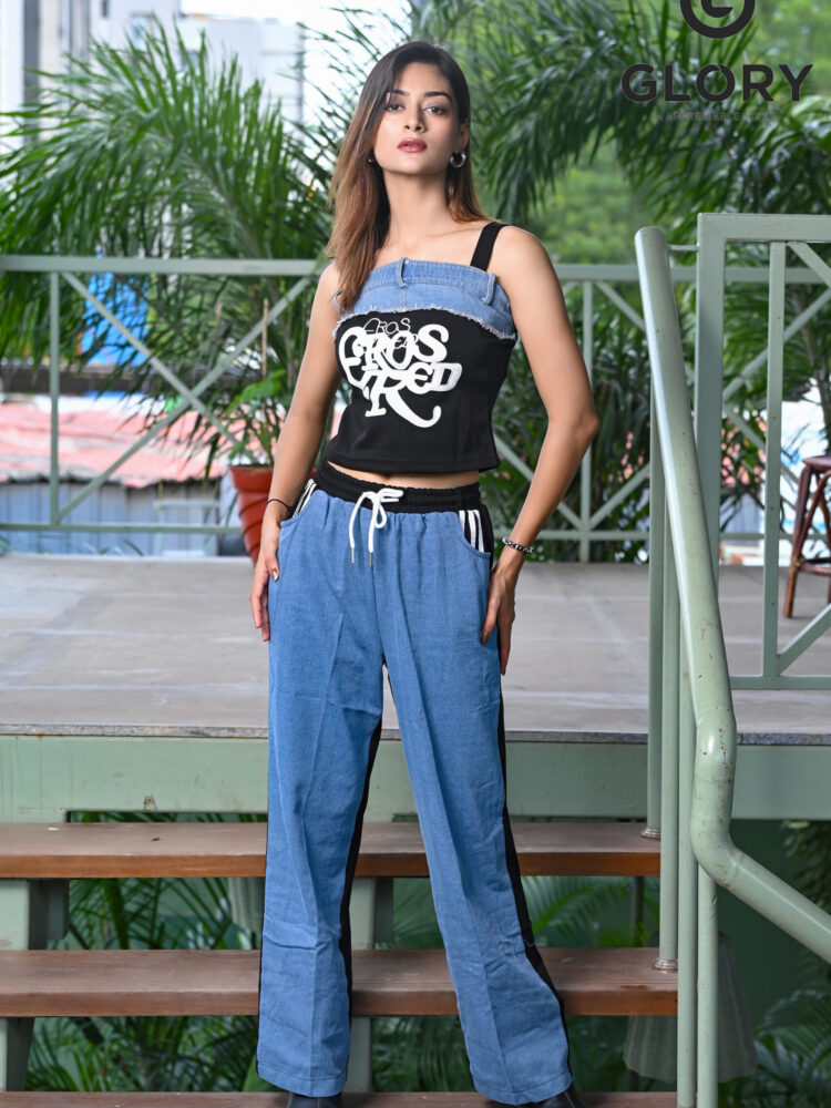 Women's Fancy Dual Tone Denim & Cotton Co-Ord Set