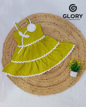 Girls Solid Lime Color Middy With Flower Patch