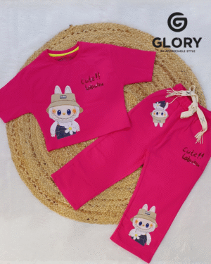 Girls Queen Pink LABUBU Themed Co Ord Set With Shiny Print