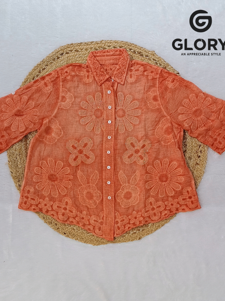 Women's Fancy Top With Glittery Floral Thread Work Pattern