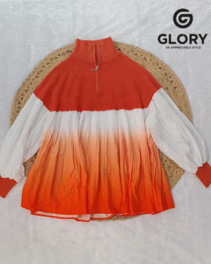 Women's Double Shaded High Neck Fancy Top With Zip
