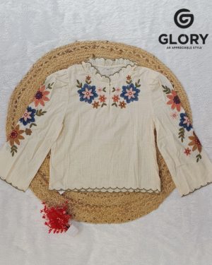 Women's Linen Top With Fancy Floral Embroidery Work