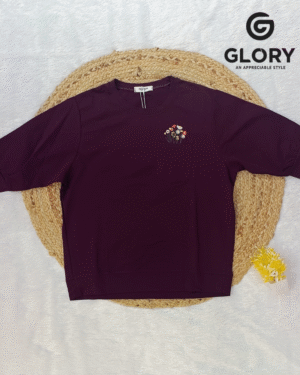Women's Fancy T-shirt With Minimal Floral Thread Work Pocket