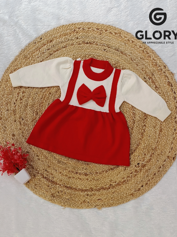 Girls Dungaree Style Fancy Frock With Cute Bow Patch