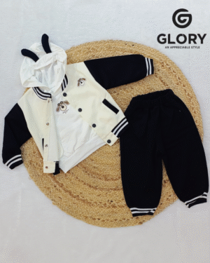 Boys Fancy 3 Piece Cord Set With Back Print & Cute Hoodie Ears