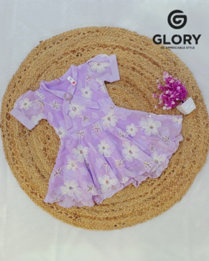 Girls Lavender Half Sleeve Beautiful Floral Sequence Work Frock