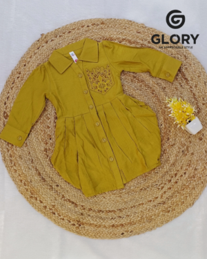 Girls Mustard Yellow Full Sleeve One Piece With Unique Pocket