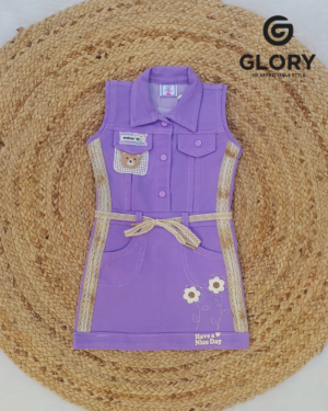 Girls Lavender Sleeveless One piece With Cute Teddy Patch