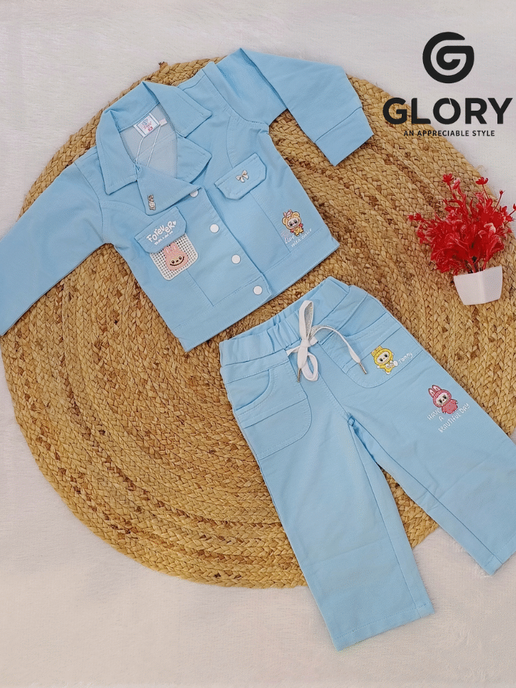 Girls Candy Blue Cord Set With LABUBU Patches &  Back Print