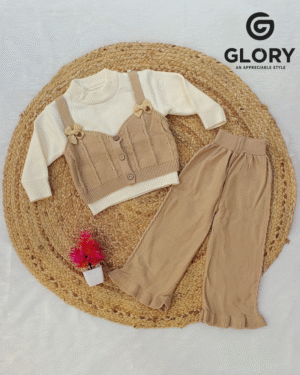 Girls Cream & Jute Brown Cord Set