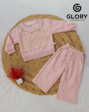 Girls Blush Pink Cord Set With Neckless Style Top
