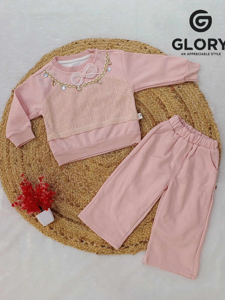 Girls Blush Pink Cord Set With Neckless Style Top
