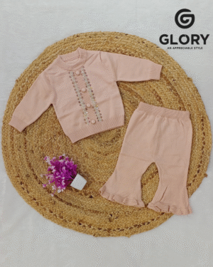 Girls Soft Rose Pink Cord Set With Elegant Sequence Work Top