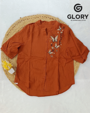 Women's Fancy Top With Golden Butterfly Patch & Thread Work