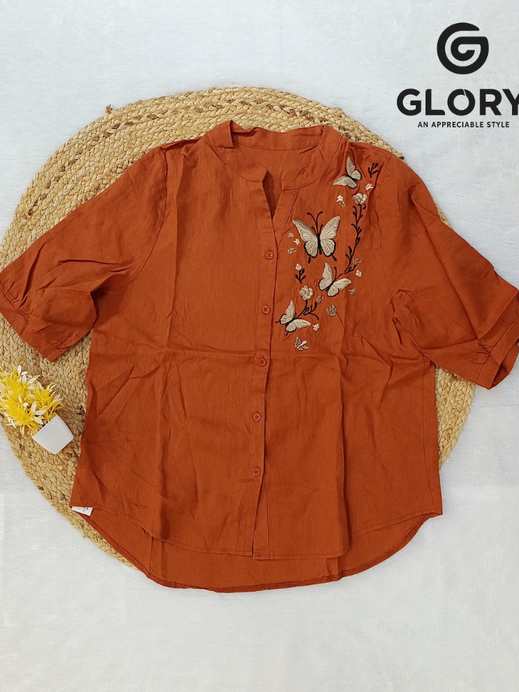 Women's Fancy Top With Golden Butterfly Patch & Thread Work