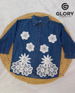 Trendy Denim Shirt for Women with White Flower Pattern