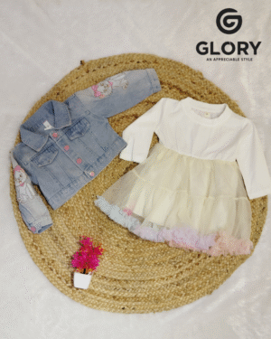 Girls fancy frock With Denim Jacket