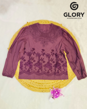 Women Wine Color Full Sleeve Top with Elegant Thread Work