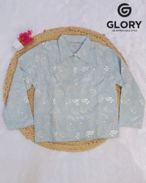 Women Pastel Green Embroidered Shirt with Floral Thread Work