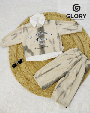 Boys Tie-Dye Sweatshirt Cord Set with Collared Inner Shirt | Premium Winter Wear Co-Ord Set