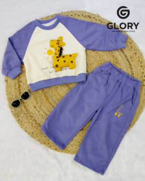 Kids Giraffe Print Winter Cord Set | Full Sleeve Sweatshirt & Elastic Pant Co-Ord Set