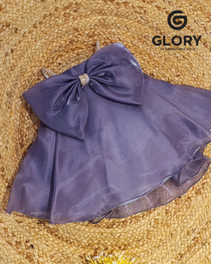 Baby Girls Party Wear Frock with Big Shimmer Bow | Fancy Net Layer Dress