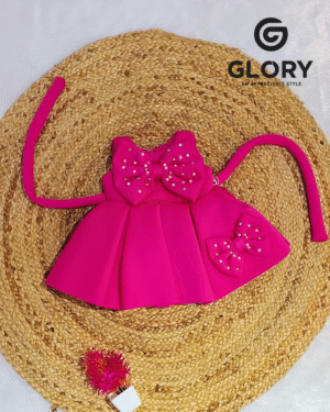 Elegant Pink Party Frock for Girls with Stylish Bow Pattern and Flared Princess Design