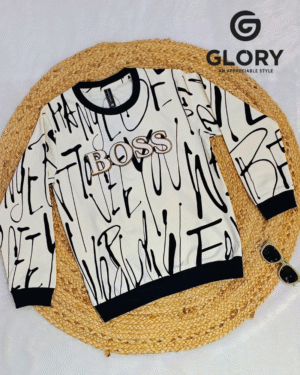 Boys Black & White Letter Print Full-Sleeve T-Shirt | Soft Cotton Casual Wear | Trendy Kids T-Shirt