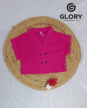 Stylish Hot Pink Women’s Double-Breasted Collared Top with Short Sleeves & Premium Casual Smart-Fit Design