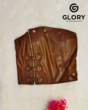 Women Faux Leather Tube Top | Front Zip Buckle Detail Stylish Party Wear Top