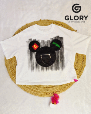 Women Funky Printed Crop T-Shirt with Patch & Zip Detail | Trendy Casual Top