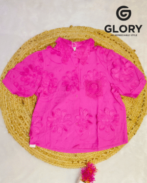 Women Floral Embroidered Short Sleeve Shirt | Stylish Lace Collar Casual Top