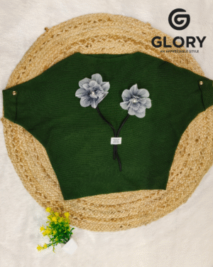Women Dark Green Ribbed Top with 3D Floral Applique