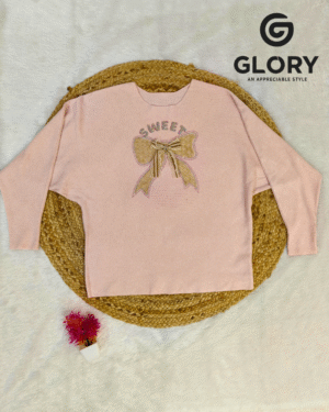 Women Peach Pink Winter Top | Sweet Bow Design Full Sleeve Sweater