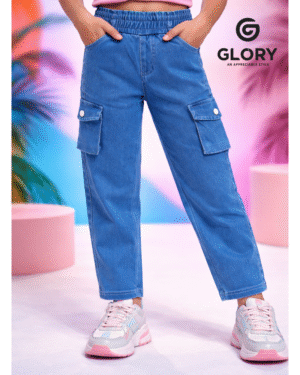 Girls Soft Denim Cargo Pant with Straight Fit | Stylish & Comfortable Casual Wear