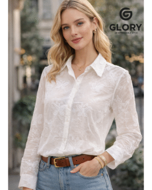 Women Cream Color Sheer Linen Shirt with Floral Embroidery | Full Sleeve Lightweight Casual, Office & Party Wear Shirt