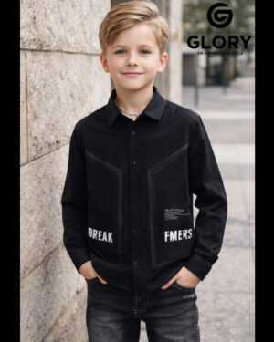 Boys Black Stylish Casual Shirt with Contrast Line Detailing | Full Sleeve Trendy Shirt for Kids
