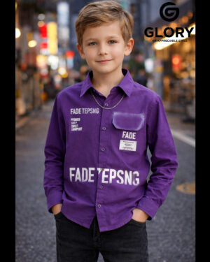 Boys Purple Printed Casual Shirt with Pocket Patch | Full Sleeve Trendy Shirt for Kids & Boys
