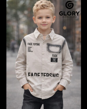 Boys Cream Printed Casual Shirt with Pocket Patch | Full Sleeve Trendy Shirt for Kids & Boys