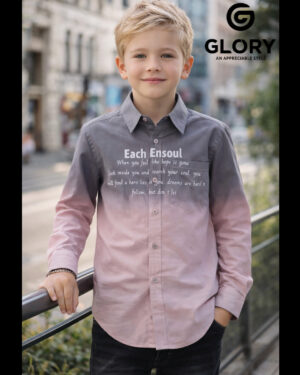 Boys Grey to Pink Ombre Printed Casual Shirt | Full Sleeve Trendy Shirt for Kids